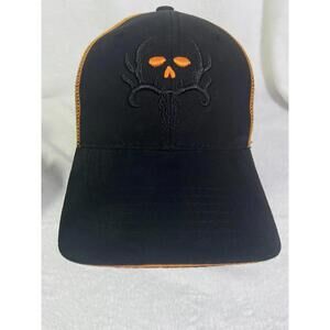 NEW Bone Collector Mens Patch Trucker Hat Sz OSFM Black Orange Mesh Back Cap NWT